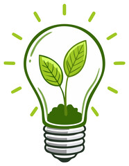 Light bulb with plant inside, representing green energy and sustainability, bright eco idea