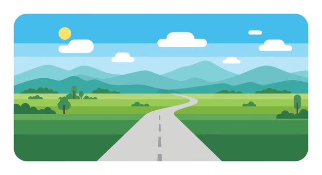 A scenic landscape with a winding road mountains and a bright sky ideal for design projects on transparent background silhouette