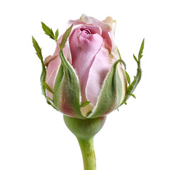 Fototapeta premium blooming rose bud soft pink isolated on pure white background 