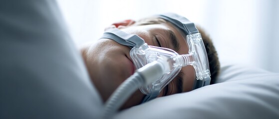 Person using CPAP machine for sleep therapy.