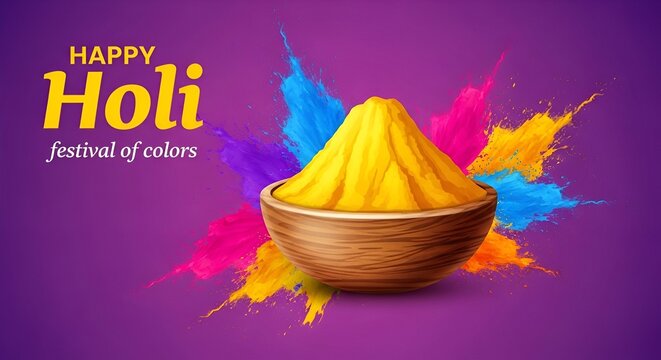 3D text Happy Holi festival of colors with vibrant colors