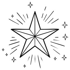 Obraz premium Black and white hand drawn star illustration with radiating lines and other stars