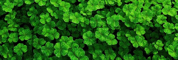 Obraz premium A vibrant, close-up view of lush green clover leaves, creating a dense, textured carpet of foliage.