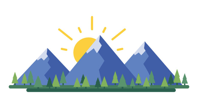 A colorful mountain range with a rising sun illustration perfect for digital design on transparent background silhouette high quality professional detailed
