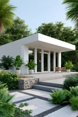 Fototapeta premium Modern minimalist house with tropical garden lifestyle