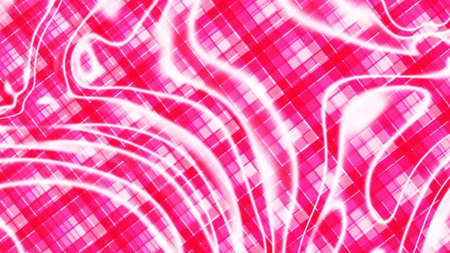 Vibrant Pink and Red Plaid Background with Dynamic Glowing White Swirls and Energetic Light Trails