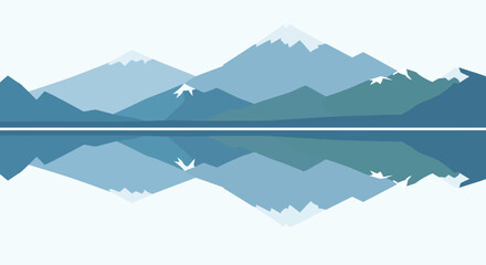 A serene mountain landscape with a reflective lake and soaring birds presented as a striking silhouette on transparent background high quality © mrvect02