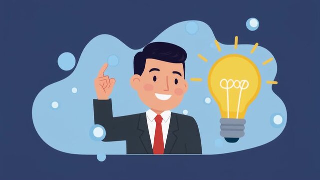 Cartoon Businessman Thinking About Creative Business Solution