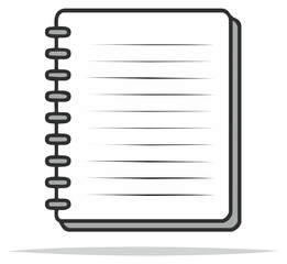 Simple vector icon of an open spiral notebook with blank lined paper for notes or school work