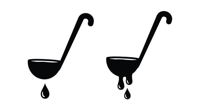 Two black ladles with dripping liquid a striking silhouette