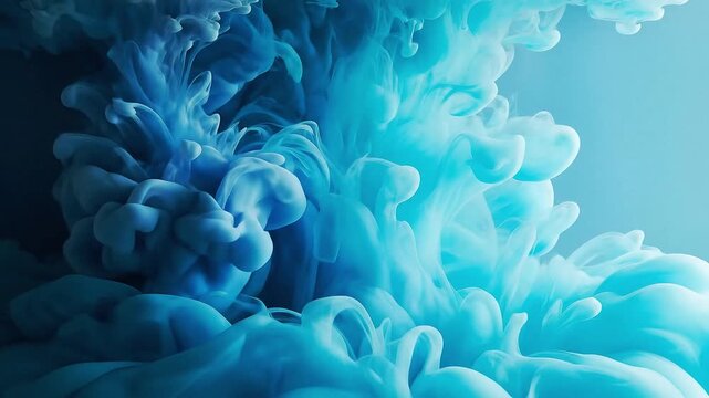 Marbleized gradient ink in water. Billowing clouds of dark blue ink unfurl in clear water, gradually lightening and transforming into misty cyanMarbleized gradient ink in water. Billowing clouds of da
