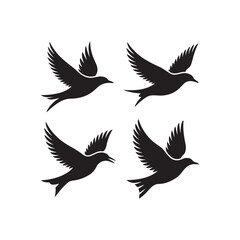 Obraz premium Set of flying birds silhouettes isolated on white background for design