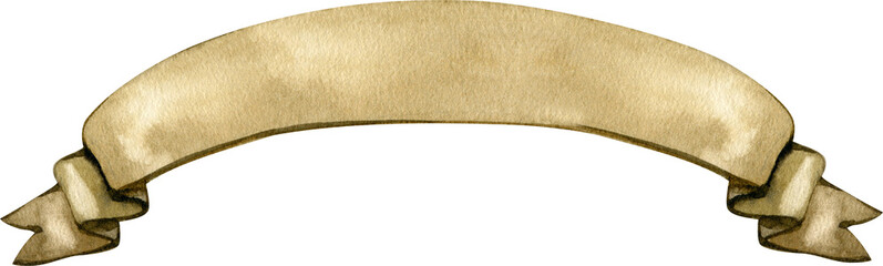 Elegant watercolor illustration of a vintage parchment ribbon banner. Hand-painted scroll with aged paper texture and curved edges, ideal for wedding titles, heraldry, and retro-style labels.