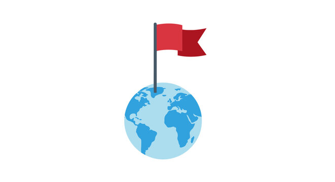 Globe with a small red flag.