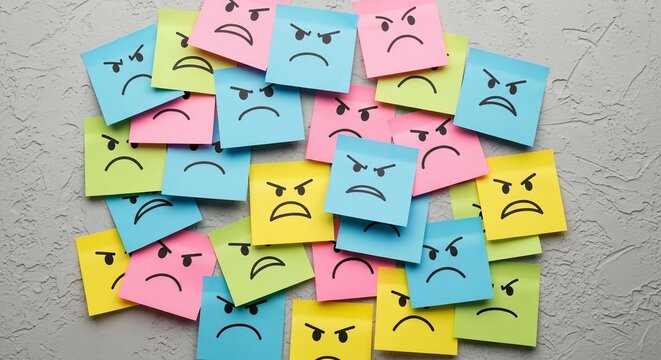 Colorful Sticky Notes with Negative Emoticons.