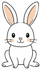Obraz premium Cute White Bunny Sitting With Big Ears and Pink Cheeks Simple Illustration