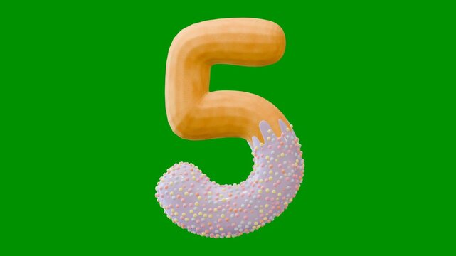 Countdown animation in 10 seconds on green screen. Countdown animation in churros theme. Suitable for children's learning. Green screen background.