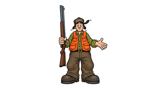 Hunter standing with rifle in hand, wearing orange vest and hat, in a casual stance