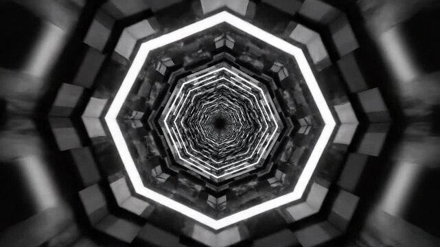 Abstract glowing hexagonal tunnel creates an endless optical illusion of depth.