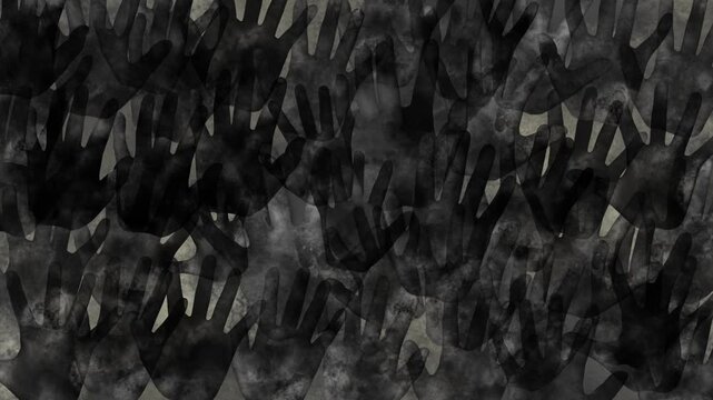 黒い背景に沢山の黒い手形が現れ流れて消えて行くアニメーション背景動画