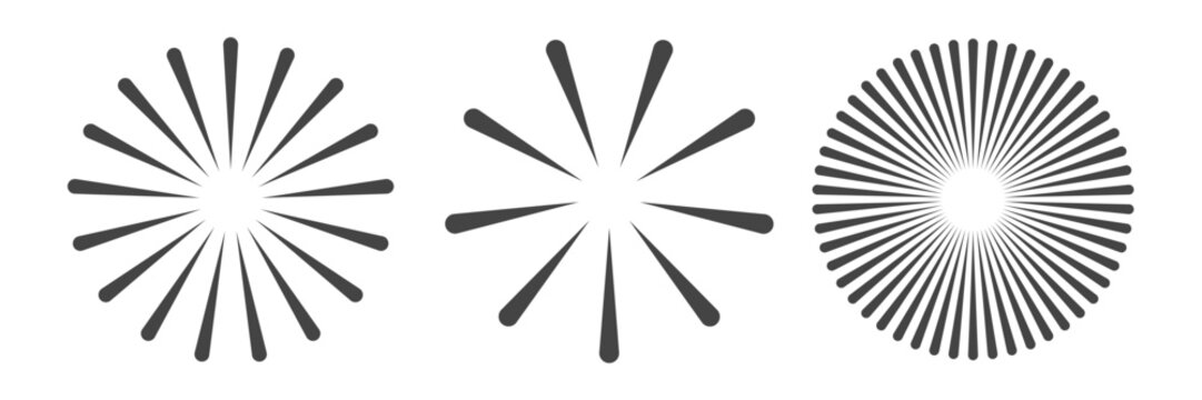 Sunburst radial line pattern. Circular line shape, ray lights 