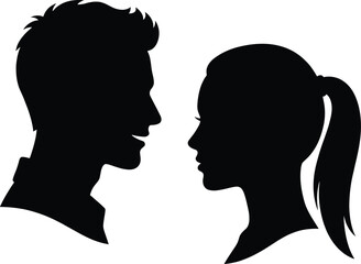 Man and woman face to face silhouette profile, romantic couple conversation vector illustration isolated on white background for love and relationship concept © LITON WORLD