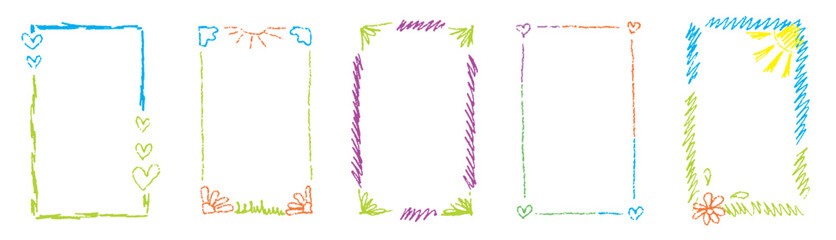 Fototapeta premium Whimsical crayon frame box set for kindergarten and kids graphics. Perfect for playful text framing.