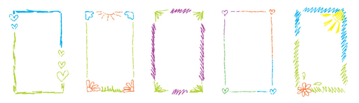 Whimsical crayon frame box set for kindergarten and kids graphics. Perfect for playful text framing.