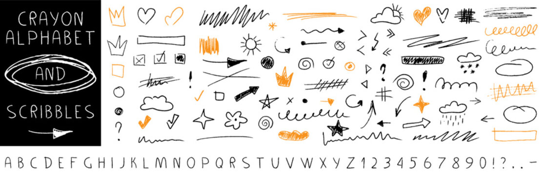 Textured stroke lines, smears and scratch marks in colorful style. Great for highlight effects, splash elements and creative children inspired doodles.