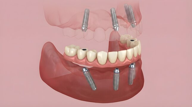 3D Full Arch Dental Implant Prosthesis Illustration