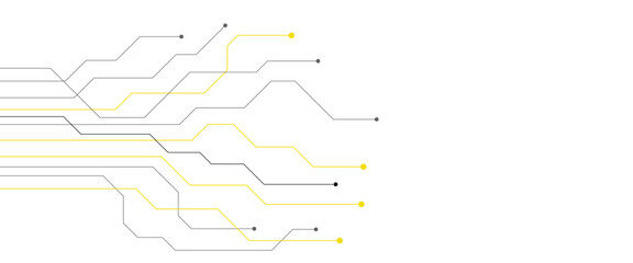 Abstract gray and yellow color digital technology futuristic circuit board background design. Technology dots lines connect network background.