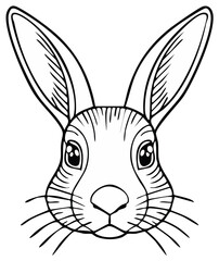 Fototapeta premium Detailed black and white illustration of a rabbit's face, showcasing sharp features and long ears.