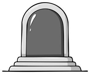 Cartoon style blank gravestone or tombstone with arched top and steps memorial illustration