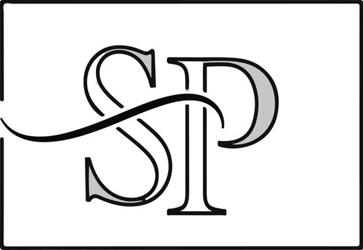 Elegant intertwined letters SP in classic black and grey with a decorative flourish