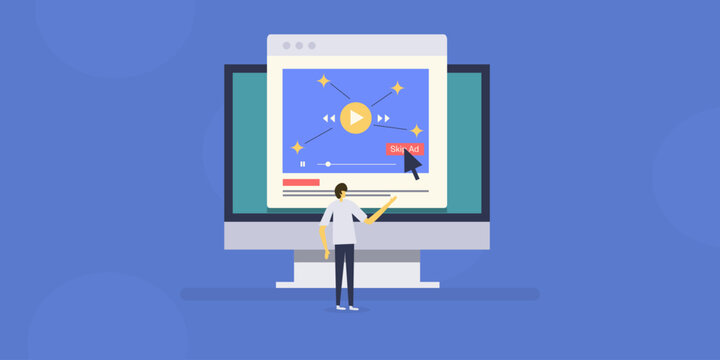 Cursor selection initiates Skip AD control, uninterrupted video playback on streaming platform.