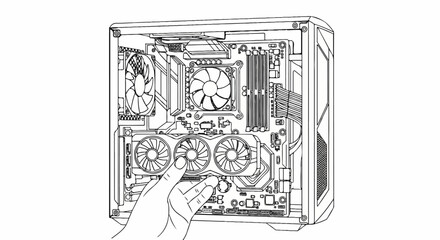 Obraz premium Hand assembling internal components of a computer tower