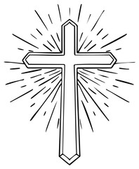 Obraz premium Christian cross symbol with radiating light illustration, religious concept