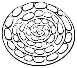Abstract spiral design illustration with rounded shapes and thick outline