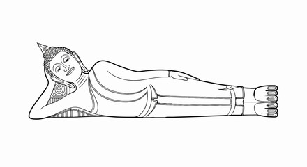 Fototapeta premium Line art of a reclining Buddha statue, serene, peaceful, spiritual