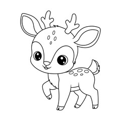 Kawaii Baby Reindeer Coloring Page Illustration