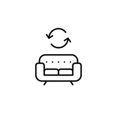 Sofa and renew arrows. Home update, interior refresh, furniture renewal. Pixel perfect, editable stroke vector icon