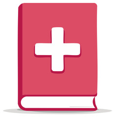 Fototapeta premium Medical Textbook Icon Illustration, Red Cover, White Cross, Handbook, Guidelines, Emergency Protocols