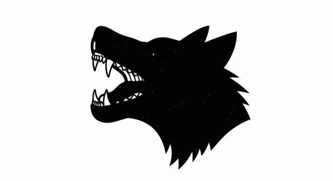 Ferocious black wolf head with bared teeth and sharp fangs, showing aggression