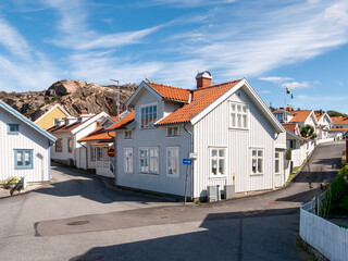 Historic wooden houses at S&ouml;dra Hamngatan and Kvarnbergsv&auml;gen in Fj&auml;llbacka, Bohusl&auml;n, V&auml;stra G&ouml;taland, west coast Sweden