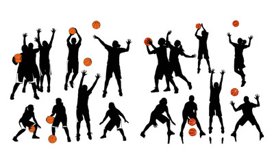 Dynamic female basketball player silhouette jump shot action vector illustration