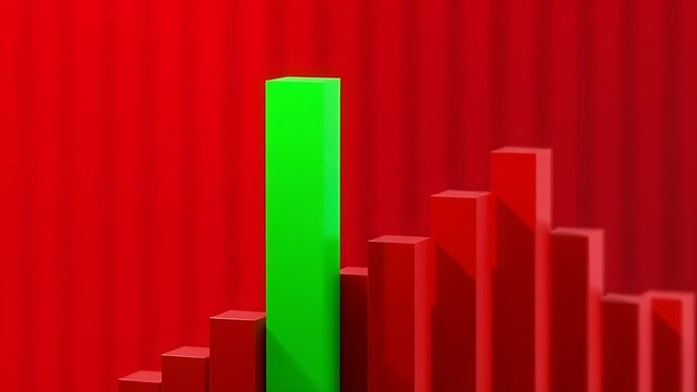 acquiescence. Single green bar rising against descending red bars, minimalist infographic. pitch deck slides, case study pages, designed for brand storytelling and e-commerce strategy.