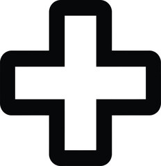 Obraz premium Black silhouette of a medical plus cross icon for healthcare hospitals first aid emergency services pharmacies clinical medicine and doctor assistance.