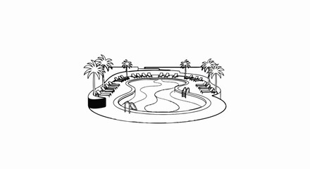 Obraz premium Luxurious swimming pool with lounge chairs and palm trees