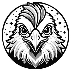 Obraz premium Intense Eagle Head Emblem with Starry Circle Background Black and White