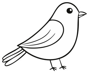 Cute cartoon bird black and white outline illustration for a kids coloring page